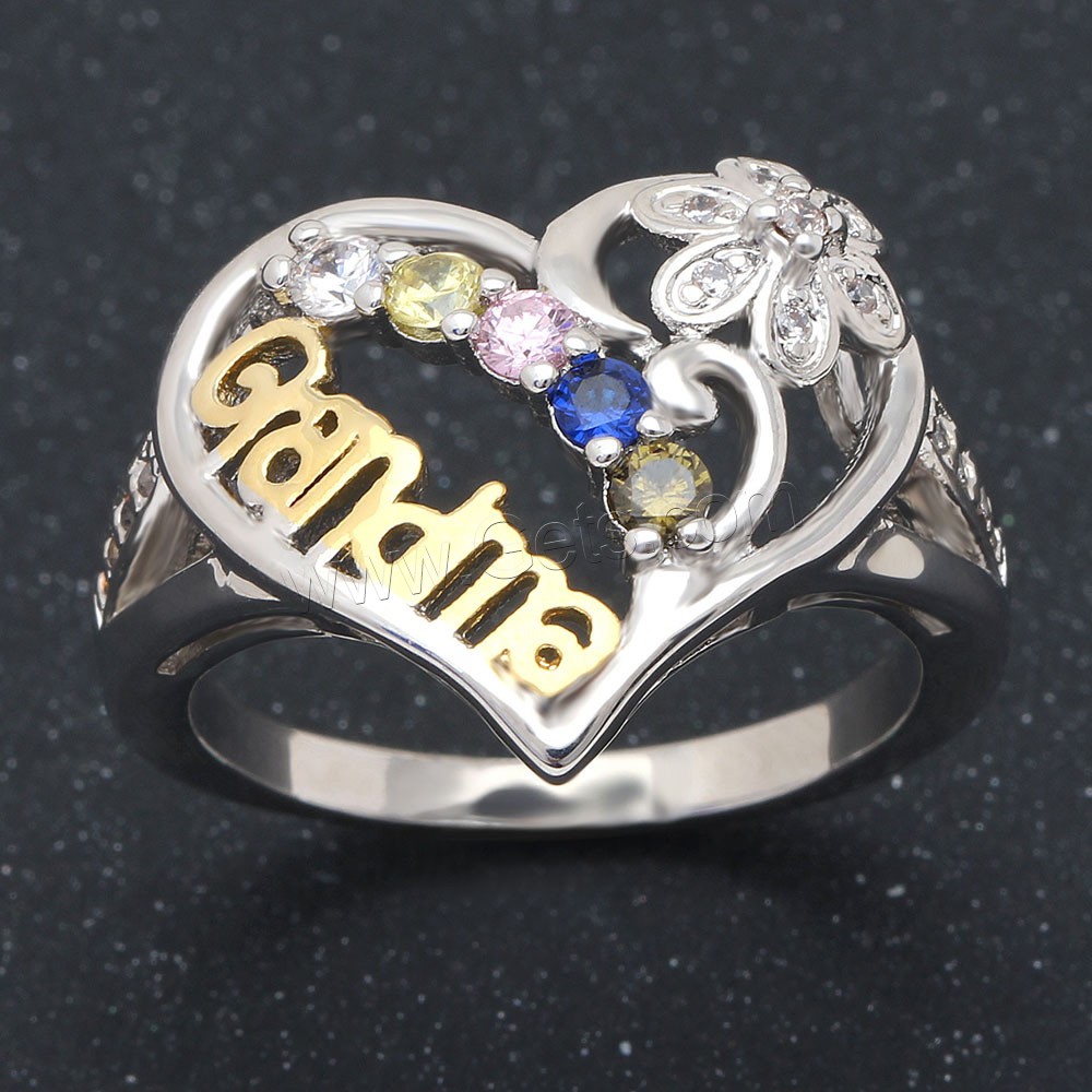 Anilo de dedo de latón, metal, Corazón, chapado, diverso tamaño para la opción & para mujer & con diamantes de imitación, Vendido por UD