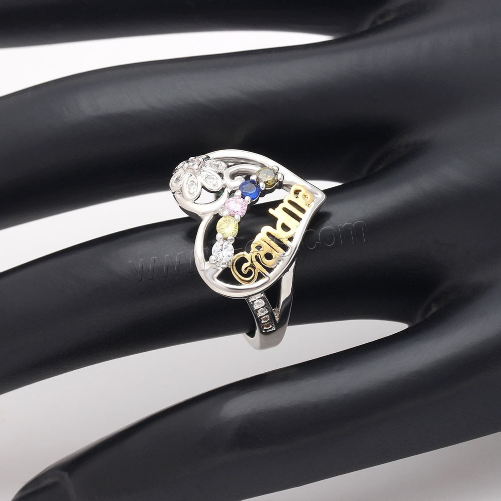 Anilo de dedo de latón, metal, Corazón, chapado, diverso tamaño para la opción & para mujer & con diamantes de imitación, Vendido por UD