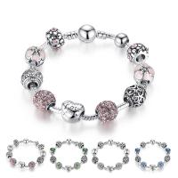 Zinc Alloy European Bracelets, with Brass, silver color plated & for woman & with rhinestone & blacken 3mm Approx 7-8.2 Inch 