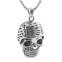Titanium Steel Sweater Necklace, Skull, box chain & for man & blacken Approx 23.5 Inch 