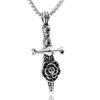 Titanium Steel Sweater Necklace, Cross, box chain & for man & blacken Approx 23.5 Inch 