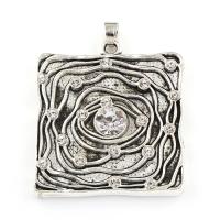 Zinc Alloy Rhinestone Pendants, Square, antique silver color plated, with rhinestone Approx 
