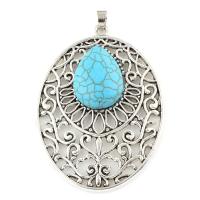 Turquoise Zinc Alloy Pendants, with Synthetic Turquoise, antique silver color plated, hollow Approx 