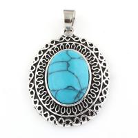Turquoise Zinc Alloy Pendants, with Synthetic Turquoise, antique silver color plated Approx 
