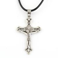 Zinc Alloy Necklace, with PU Leather Cord, with 5cm extender chain, Crucifix, antique silver color plated, Unisex Approx 17.33 Inch 