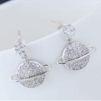 Cubic Zircon Brass Earring, sterling silver post pin, platinum color plated, for woman & with cubic zirconia 