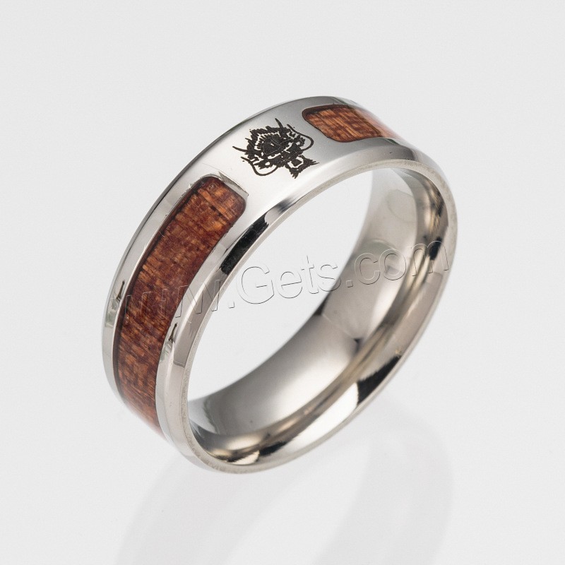 Titanium Steel Finger Ring, with Wood, Unisex & different size for choice & blacken, Sold By PC