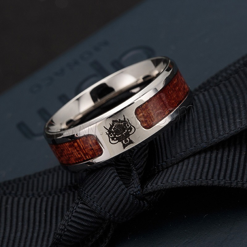 Titanium Steel Finger Ring, with Wood, Unisex & different size for choice & blacken, Sold By PC