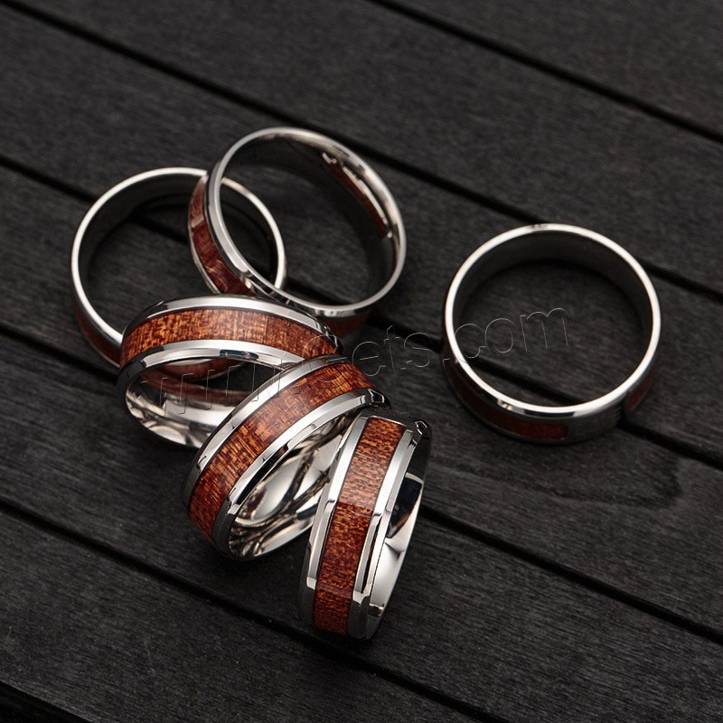 Titanium Steel Finger Ring, with Wood, Unisex & different size for choice & blacken, Sold By PC