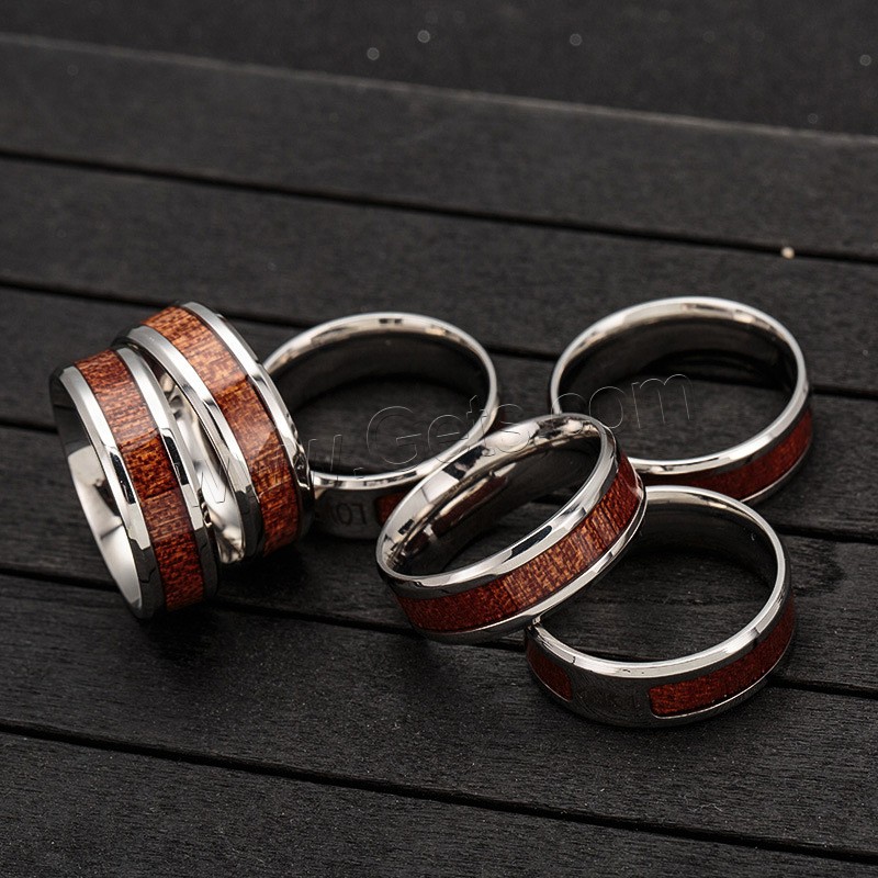 Titanium Steel Finger Ring, with Wood, Unisex & different size for choice & blacken, Sold By PC