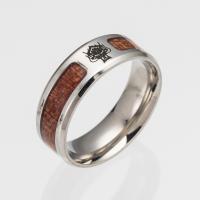 Titanium Steel Finger Ring, with Wood, Unisex & blacken 