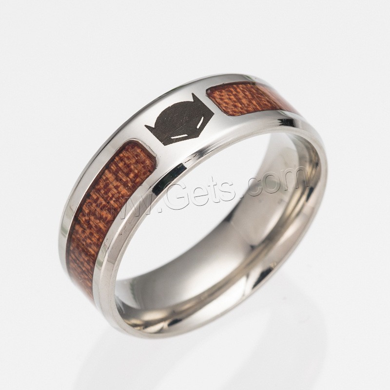 Titanium Steel Finger Ring, with Wood, Unisex & different size for choice & blacken, Sold By PC