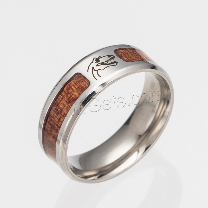 Titanium Steel Finger Ring, with Wood, Unisex & different size for choice & blacken, Sold By PC