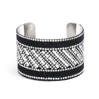 Iron Cuff Bangle, silver color plated, Unisex & with rhinestone, black, 45mm, Inner Approx 60mm 
