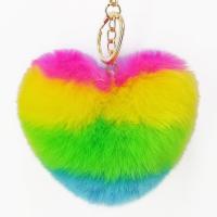 Fur Plush Key Chain, Zinc Alloy, with Faux Rabbit Hair, Heart, gold color plated, for woman, multi-colored 