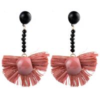 Zinc Alloy Tassel Earring, with Rafi Straw & Acrylic, gold color plated, for woman 