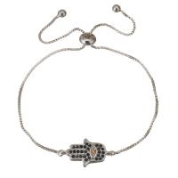 Brass Bracelet, Hamsa, platinum plated, evil eye pattern & adjustable & box chain & micro pave cubic zirconia & for woman 1mm Approx 7-10 Inch 
