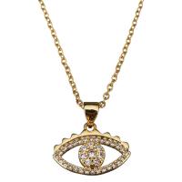 Stainless Steel Jewelry Necklace, with 1.5Inch extender chain, Eye, gold color plated, oval chain & for woman & with rhinestone 2mm Approx 18 Inch 