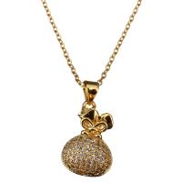 Stainless Steel Jewelry Necklace, with 2Inch extender chain, Money Bag, gold color plated, oval chain & for woman & with rhinestone 2mm Approx 18 Inch 