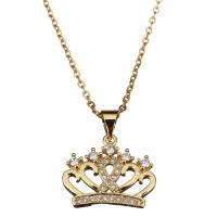 Stainless Steel Jewelry Necklace, with 2Inch extender chain, Crown, gold color plated, oval chain & for woman & with rhinestone 2mm Approx 18 Inch 