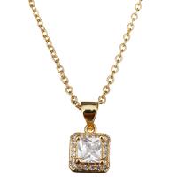 Stainless Steel Jewelry Necklace, with Crystal, with 1.5Inch extender chain, Square, gold color plated, oval chain & for woman & faceted 2mm Approx 18 Inch 