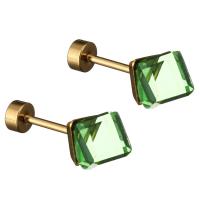 Stainless Steel Ear Piercing Jewelry, with Crystal, gold color plated, for woman & faceted, mixed colors 