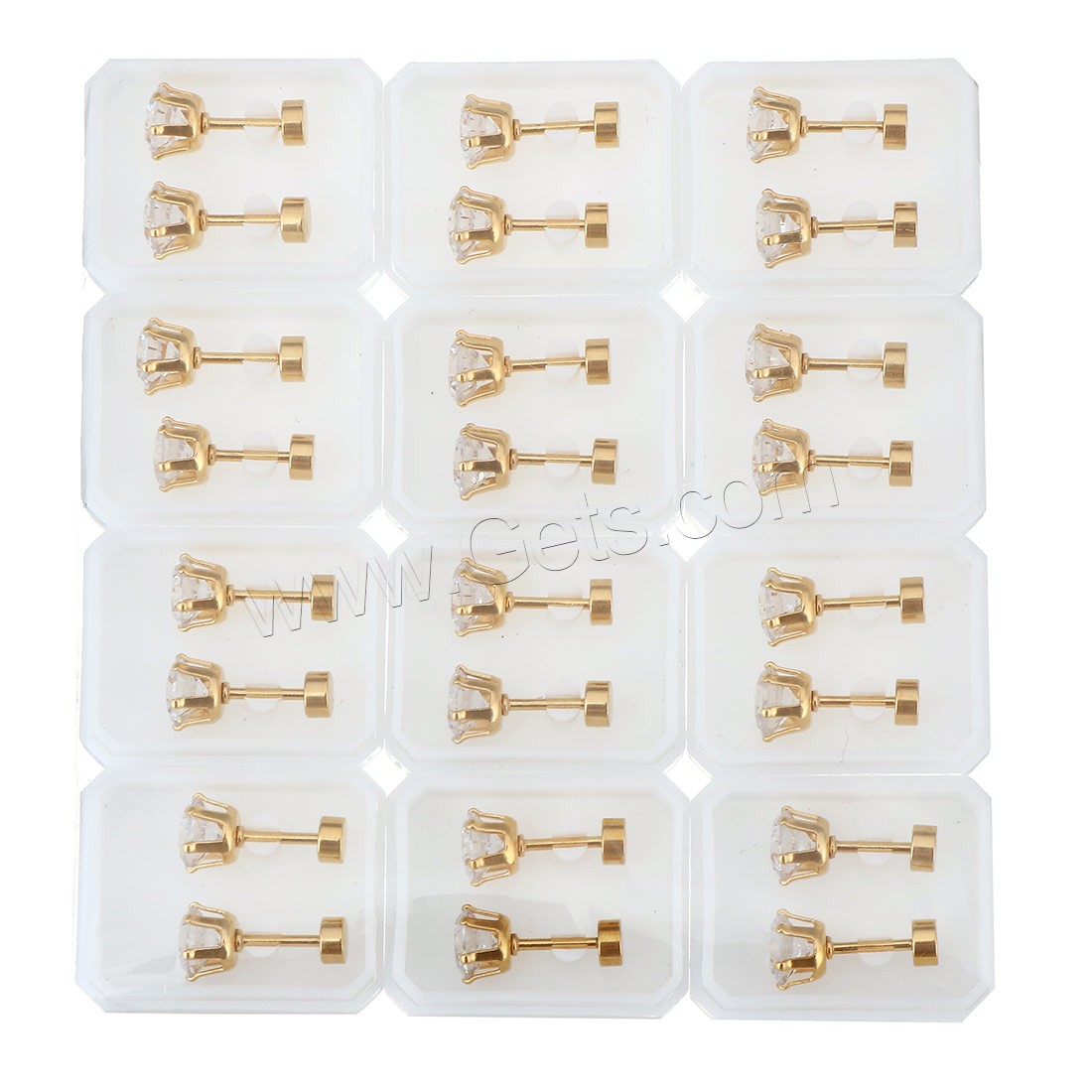 Stainless Steel Ear Piercing Jewelry, Flower, gold color plated, different size for choice & for woman & with rhinestone, 12Pairs/Lot, Sold By Lot