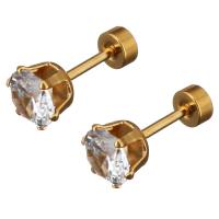 Stainless Steel Ear Piercing Jewelry, Flower, gold color plated & for woman & with rhinestone 