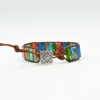 Impression Jasper Bracelet, with leather cord & Zinc Alloy, antique silver color plated, Unisex Approx 6.7 Inch 