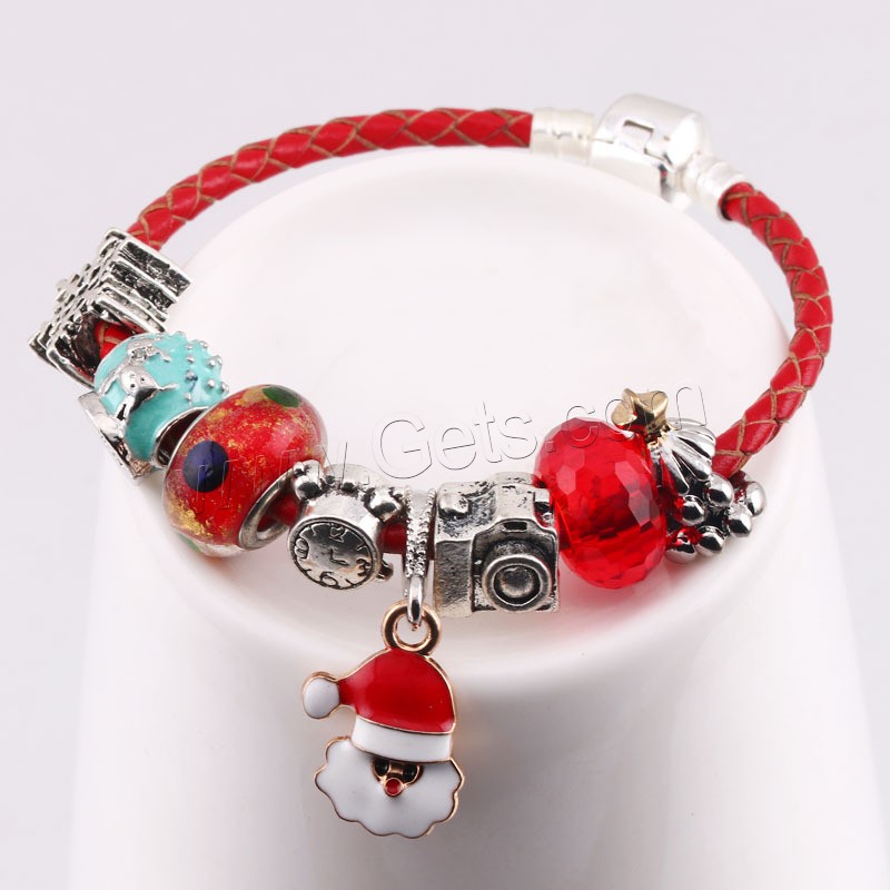 Zinc Alloy European Bracelets, with PU Leather Cord & Lampwork, plated, different length for choice & for woman & enamel, Sold By Strand