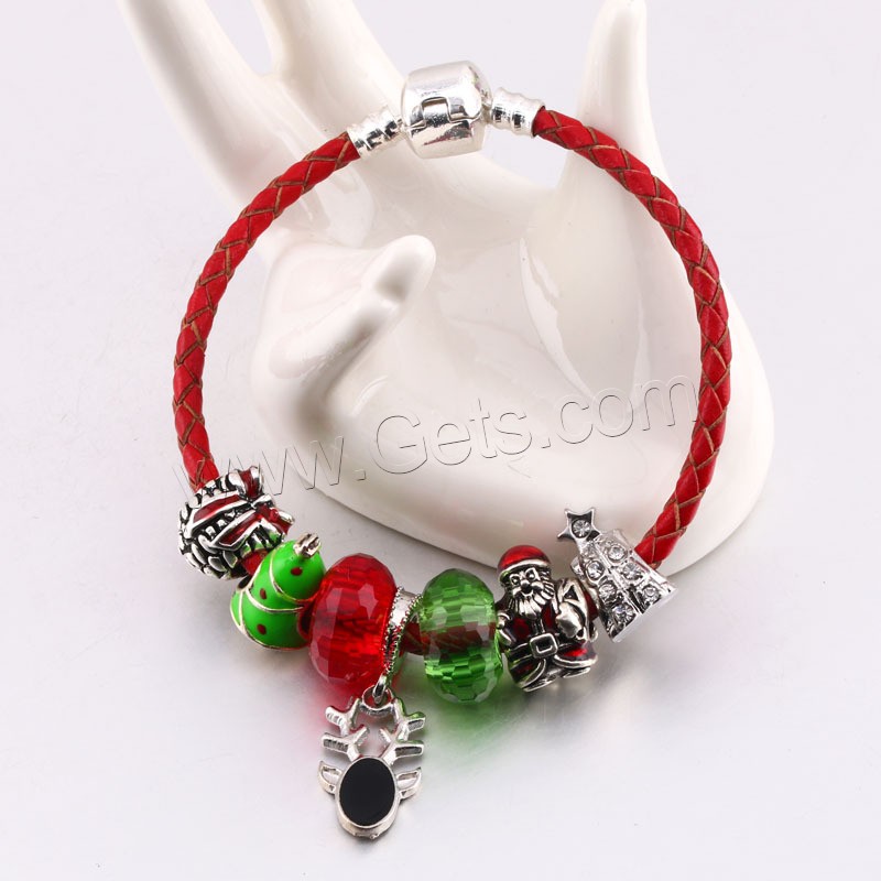 Zinc Alloy European Bracelets, with PU Leather Cord & Lampwork, antique silver color plated, different length for choice & for woman & enamel & with rhinestone, Sold By Strand