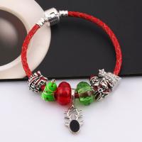 Zinc Alloy European Bracelets, with PU Leather Cord & Lampwork, antique silver color plated & for woman & enamel & with rhinestone 