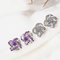 Rhinestone Brass Stud Earring, platinum color plated, for woman & with rhinestone 10mm 