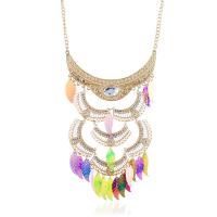 Zinc Alloy Fringe Necklace, with Sequins, Leaf, gold color plated, twist oval chain & for woman & with rhinestone Approx 17 Inch 