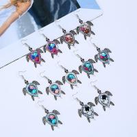Enamel Zinc Alloy Drop Earring, with Crystal, Turtle, silver color plated, for woman & faceted 