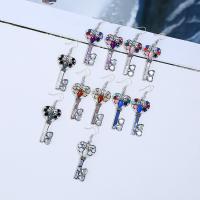 Enamel Zinc Alloy Drop Earring, Key, antique silver color plated, for woman & with rhinestone 