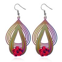 Stainless Steel Drop Earring, with Resin, Flower, plated, for woman & hollow, red 