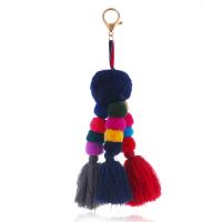 Cotton Thread Key Chain, with Plush & Zinc Alloy, gold color plated, for woman, multi-colored 