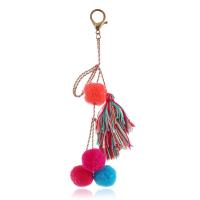 Cotton Thread Key Chain, with Plush & Zinc Alloy, gold color plated, folk style & for woman, multi-colored 