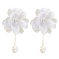 Cloth Drop Earring, with Cotton & Glass Pearl & Zinc Alloy, Flower, gold color plated, for woman 