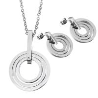 Fashion Stainless Steel Jewelry Sets, earring & necklace, Donut, oval chain & for woman, original color, 38mm   2mm, 26mm   Approx 17.5 Inch 