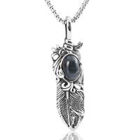 Titanium Steel Sweater Necklace, with Cats Eye, Feather, box chain & for man & blacken Approx 23.5 Inch 