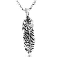 Titanium Steel Sweater Necklace, Feather, box chain & for man & blacken Approx 2-5mm Approx 23.5 Inch 
