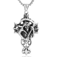 Titanium Steel Sweater Necklace, Skull, box chain & for man & blacken Approx 23.5 Inch 