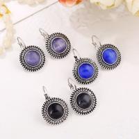 Zinc Alloy Leverback Earring, with Cats Eye, antique silver color plated, for woman 