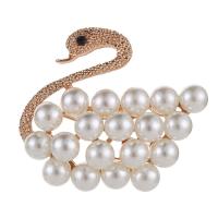 Zinc Alloy Brooch, with Plastic Pearl, Swan, gold color plated, for woman & enamel 
