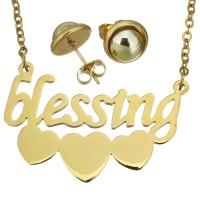 Fashion Stainless Steel Jewelry Sets, earring & necklace, gold color plated, oval chain & for woman 2mm, 10mm Approx 20 Inch 