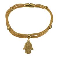 acier inoxydable bracelet, Main de Fatma, Placage de couleur d'or, bracelet à breloques & chaîne en lanterne & pour femme & 2 fils 3mm Environ 8 pouce, Vendu par brin