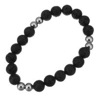 Lava Bead Bracelet, with Stainless Steel, for woman, original color, 10.5mm Approx 9 Inch 