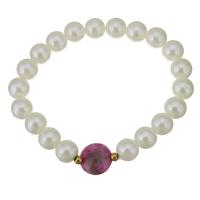 Plastic Pearl Bracelets, with Dyed Jade & Stainless Steel, gold color plated, for woman, 14mm, 10mm Approx 8 Inch 